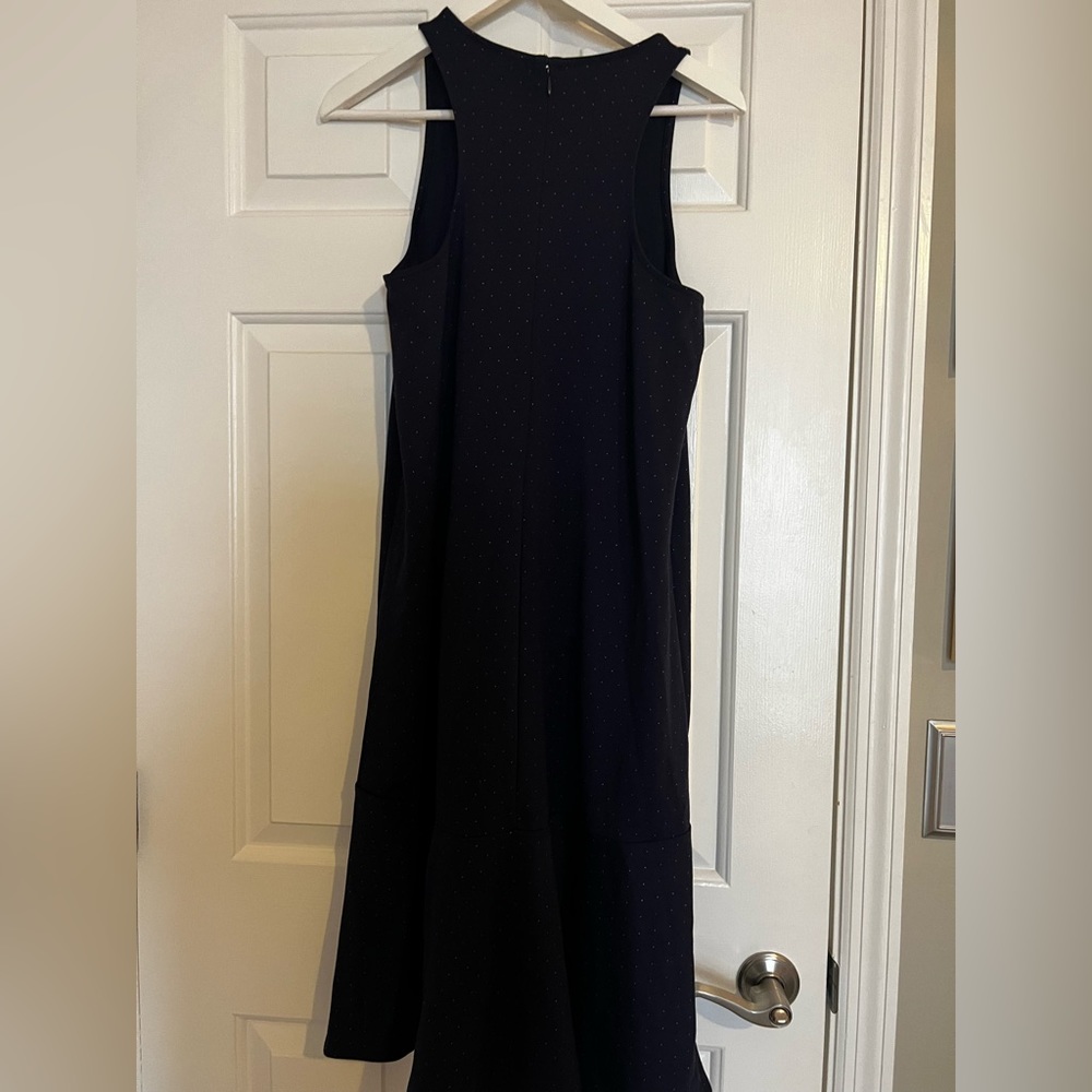 Classic Navy midi dress with white micro polka dots